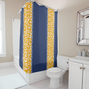 Rideaux De Douche Géopard, bleu marine, blanc, jaune moutarde, cousu