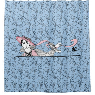 Rideaux De Douche Georges Barbier 1920 Fashion Lady and Bird