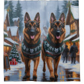 Rideaux De Douche German Shepherd Dogs Christmas Snow Holiday (Devant)