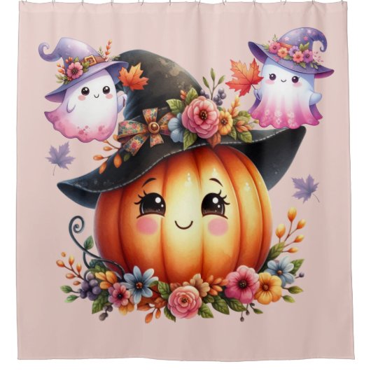 Rideaux De Douche Ghosts and Pumpkin Halloween Design (Devant)