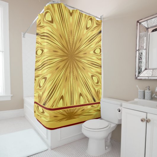 Rideaux De Douche Gilded Zenith: Crimson & Gold Molten Swirl Luxury (En situation)