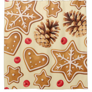 Rideaux De Douche Gingembre de Noël : Festive Motif sans Seamless.