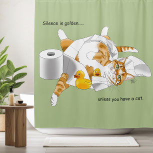 Rideaux De Douche Ginger Orange Chat Drôle Toilette Papier