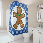 Rideaux De Douche Gingerbread Man on Blue White Snowflakes (En situation)