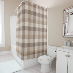 Rideaux De Douche Gingham à carreaux marron terre neutre