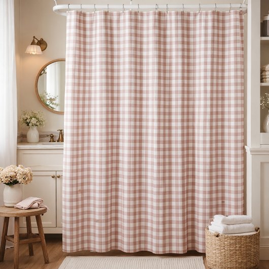 Rideaux De Douche Gingham rose et blanc