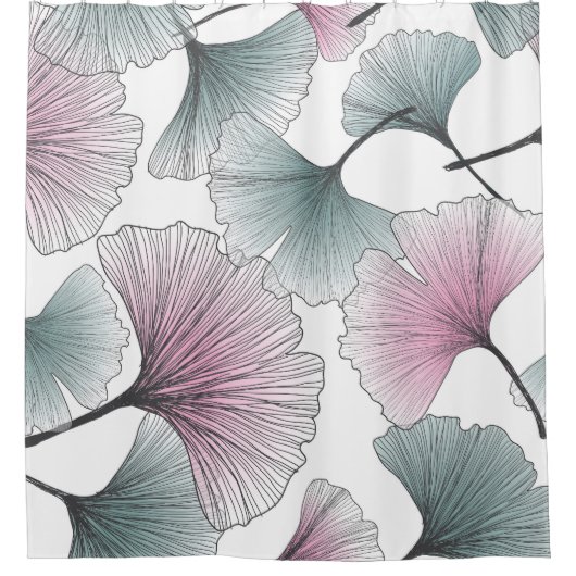 Rideaux De Douche Gingko biloba dessiné à la main. (Devant)