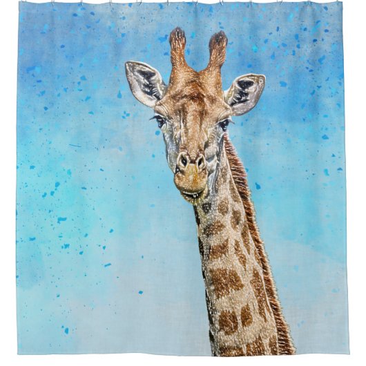 Rideaux De Douche Giraffe curieuse avec Ciel de Confetti Bleu (Devant)