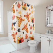 Rideaux De Douche Giraffe de dessin : Floral Savanna Motif (En situation)