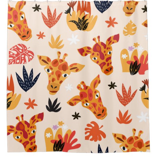 Rideaux De Douche Giraffe de dessin : Floral Savanna Motif (Devant)