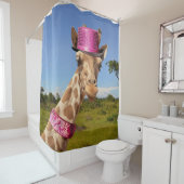Rideaux De Douche Giraffe en casquette rose étincelant (En situation)