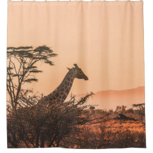 RIDEAUX DE DOUCHE GIRAFFE NOIR ET BLANC SUR LE CHAMP GRASS BROWN