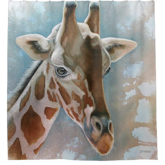 Rideaux De Douche Giraffe Portrait Animal Aquarelle Art (Devant)