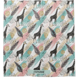 Rideaux De Douche Giraffe Whimsical Polka Dot Motif - Pastel