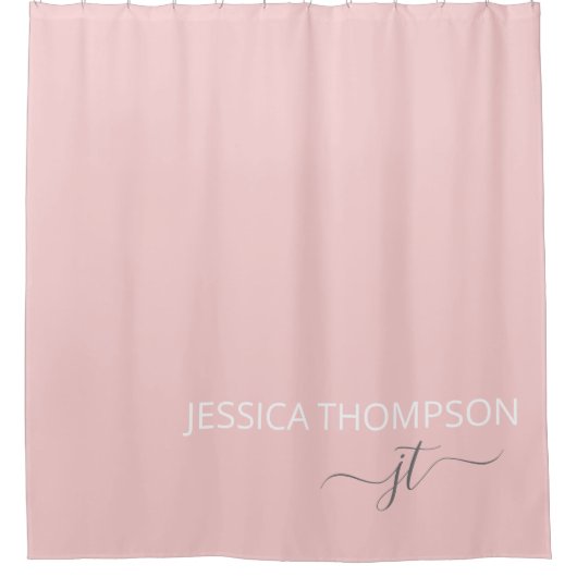 Rideaux De Douche Girl Blush Pink Moderne Simple Monogramme Nom (Devant)