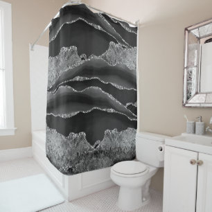 RIDEAUX DE DOUCHE GLAM DE PARTIES SCINTILLANT EN ARGENT EN MARBRE NO