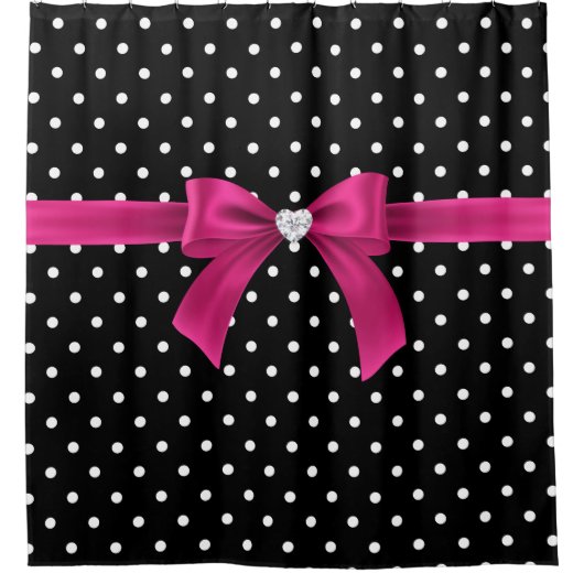 Rideaux De Douche Glam Deep Rose Bow-Blanc Pois-Noir (Devant)