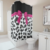 Rideaux De Douche Glam Deep Rose Bow-Snow Empreinte de léopard-Black (En situation)