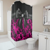 Rideaux De Douche Glam noir Bow-Black Stencil-Hot rose (En situation)