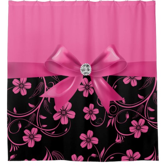 Rideaux De Douche Glam Passion rose Bow-Passion rose Floral Noir (Devant)