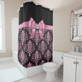 Rideaux De Douche Glam Rose Bow-Pink Lace-Noir (En situation)