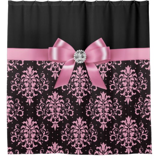 Rideaux De Douche Glam Rose Bow-Pink Lace-Noir (Devant)