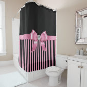 Rideaux De Douche Glam rose Bow-rose noir Pinstripes-Noir (En situation)