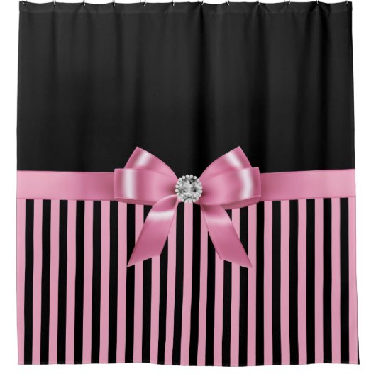 Rideaux De Douche Glam rose Bow-rose noir Pinstripes-Noir (Devant)