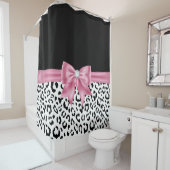 Rideaux De Douche Glam rose Diamond Bow Black Snow Leopard (En situation)