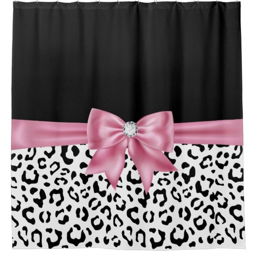 Rideaux De Douche Glam rose Diamond Bow Black Snow Leopard (Devant)