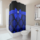 Rideaux De Douche Glam Royal Bleu Bow Bleu dentelle noir (En situation)