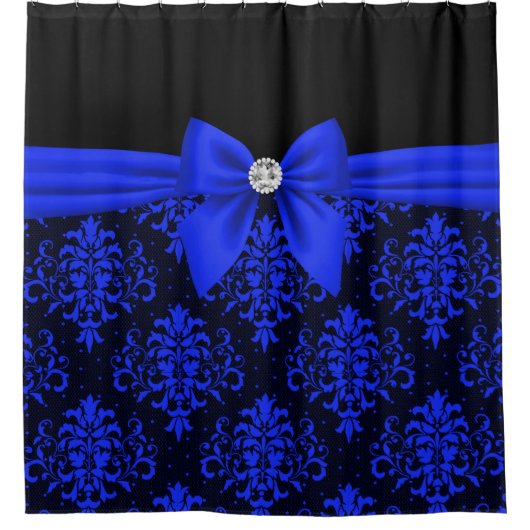 Rideaux De Douche Glam Royal Bleu Bow Bleu dentelle noir (Devant)