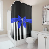 Rideaux De Douche Glam Royal Blue Bow-Pinstripes-Black (En situation)