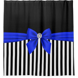 Rideaux De Douche Glam Royal Blue Bow-Pinstripes-Black