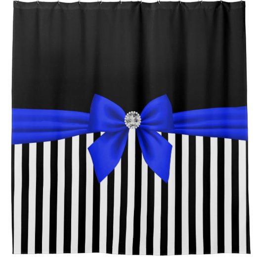 Rideaux De Douche Glam Royal Blue Bow-Pinstripes-Black (Devant)