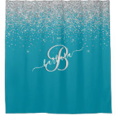 Rideaux De Douche Glam Turquoise 3 couleurs Nom du monogramme (Devant)
