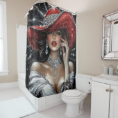 Rideaux De Douche Glamorous Sparkle Lady in Red Hat (En situation)