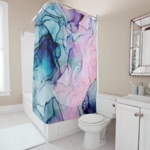 Rideaux De Douche Glamour Moderne Encre Violet Rose Turquoise Éthéré