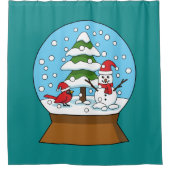 Rideaux De Douche Globe de neige avec le cardinal Snowman et Pine Tr (Devant)