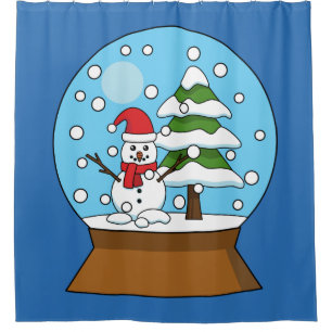 Rideaux De Douche Globe de neige avec Snowman et Pine Tree