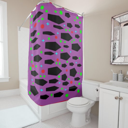 Rideaux De Douche globes noirs violets avec de minuscules étoiles bl (En situation)