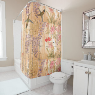 Rideaux De Douche Glycines botaniques et fleurs roses florales