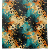 Rideaux De Douche Gold Black Aqua Orange Leopard Abstrait (Devant)