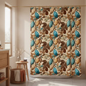 Rideaux De Douche Gold Brown Turquoise Cacao Pattern