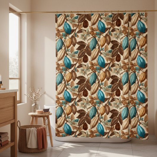 Rideaux De Douche Gold Brown Turquoise Cacao Pattern