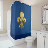 Rideaux De Douche Gold Fleur De Lis simple sur le bleu (En situation)