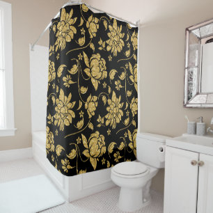Rideaux De Douche Gold Glitter Floral Damasks Pattern
