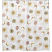 Rideaux De Douche Gold Sun Moon Planètes Space Illustration blanche (Devant)