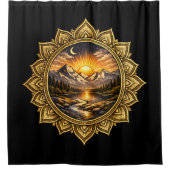 Rideaux De Douche Golden Boho Mandala Mountain Sunset Art | Black (Devant)