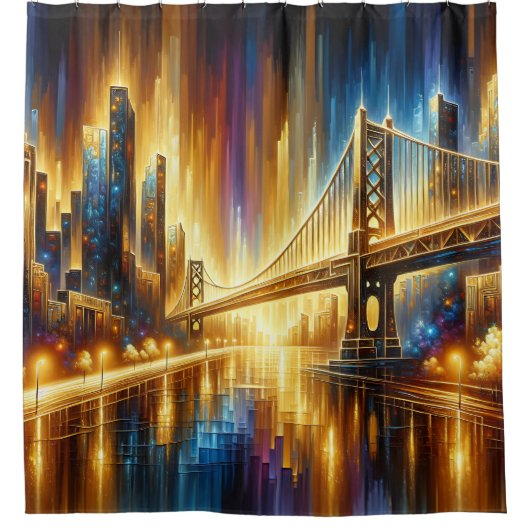 Rideaux De Douche "Golden Gate Reflections : Night Cityscape" (Devant)